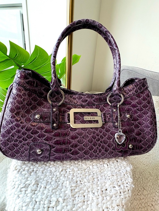 Guess Handbags - Vintage Y2K GUESS Purple Plum Croc Satchel Shoulder Bag Large G Charm Rare 2000s